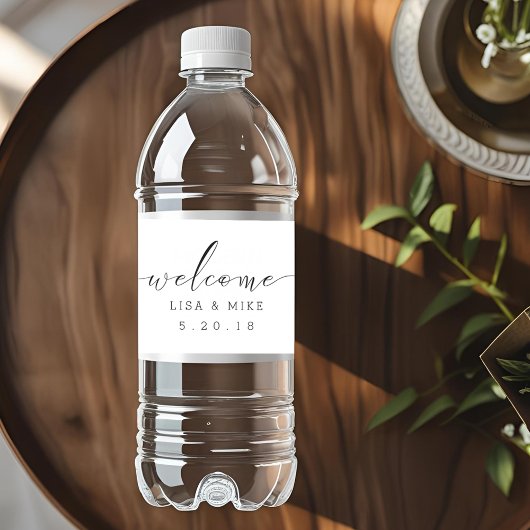 Elegante Script Welkom Trouwdag Waterfles Labels Etiket