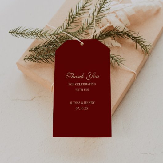 Elegante Script Wijnrode Trouwfavor Bedankt Cadeaulabel