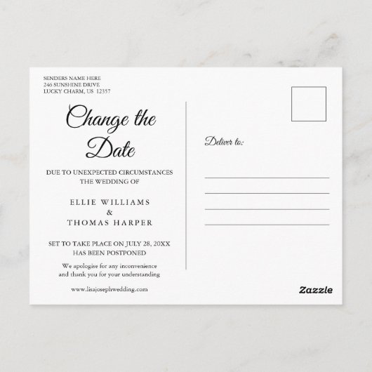 Elegante script Wijzig datum Uitgestelde foto Briefkaart (Achterkant)