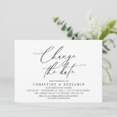 Elegante Script Wijzig de Datum Huwelijk Uitgestel Kaart (Staand voorkant)