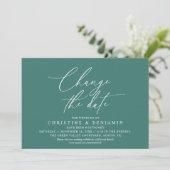 Elegante Script Wijzig de Datum Huwelijk Uitgestel Kaart (Staand voorkant)