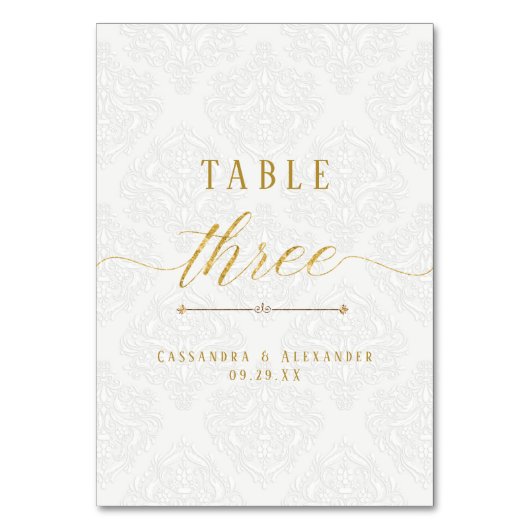 Elegante Script Wit Kanten Goud 3 Drie Trouw Kaart (Voorkant)