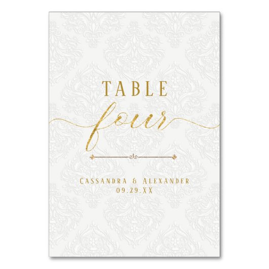 Elegante Script Wit Kanten Goud 4 Vier Trouwen Kaart (Achterkant)