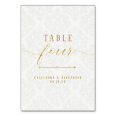 Elegante Script Wit Kanten Goud 4 Vier Trouwen Kaart (Voorkant)