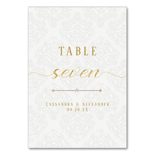 Elegante Script Wit Kanten Goud 7 Zeven Trouw Kaart (Voorkant)