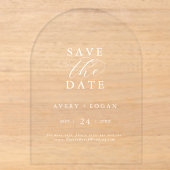 Elegante script witte moderne trouw save the date acryl uitnodigingen (Voorkant)
