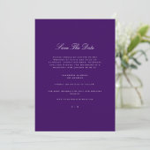 Elegante Script witte & paarse Save The Date-kaart Aankondiging (Staand voorkant)