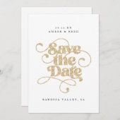 Elegante script woorden goud glinsterend save the date (Voorkant / Achterkant)