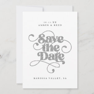 Elegante script woorden zilveren nep glitters save the date