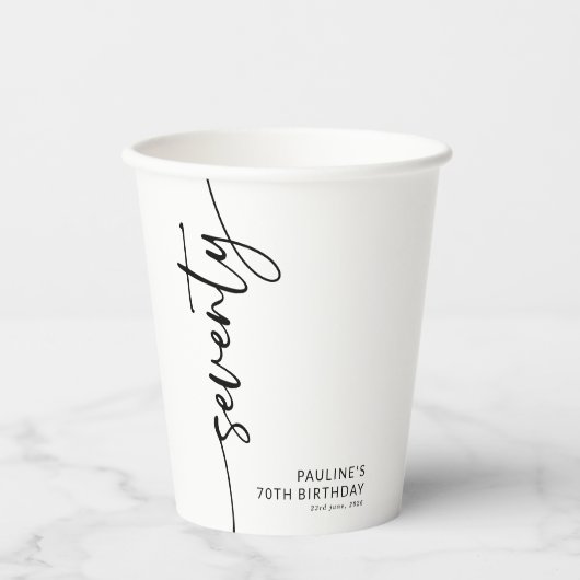 Elegante Script Zeventig 70ste Verjaardag Papieren Bekers (Voorkant)