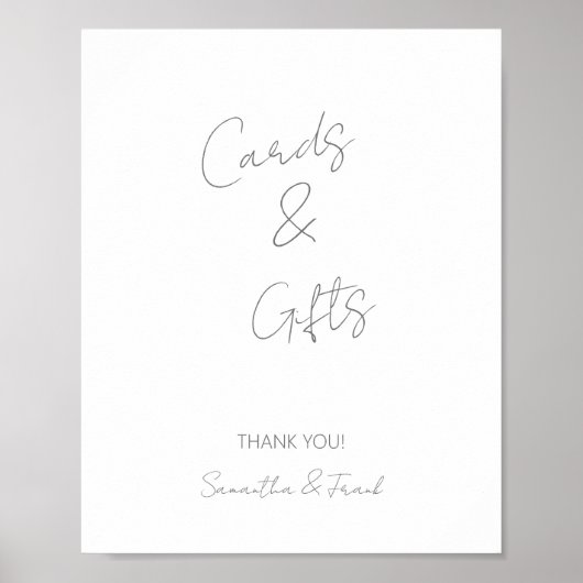 Elegante Script Zilveren Kaart en Cadeau Poster (Voorkant)
