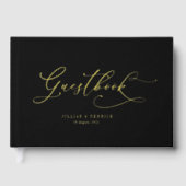Elegante script zwart en goud bruiloft gastenboek (Voorkant)