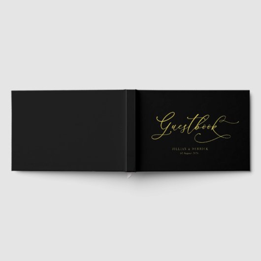 Elegante script zwart en goud bruiloft gastenboek (Volledig)