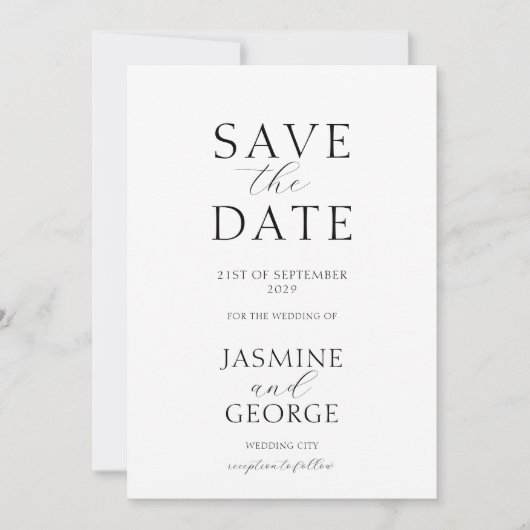 Elegante script zwart en wit save the date (Voorkant)