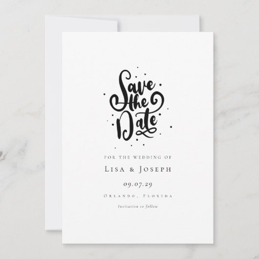 Elegante Script Zwart en Wit Save the Date Kaart (Voorkant)