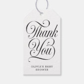 Elegante Script Zwart & Wit Baby Shower Favor Cadeaulabel (Voorkant)