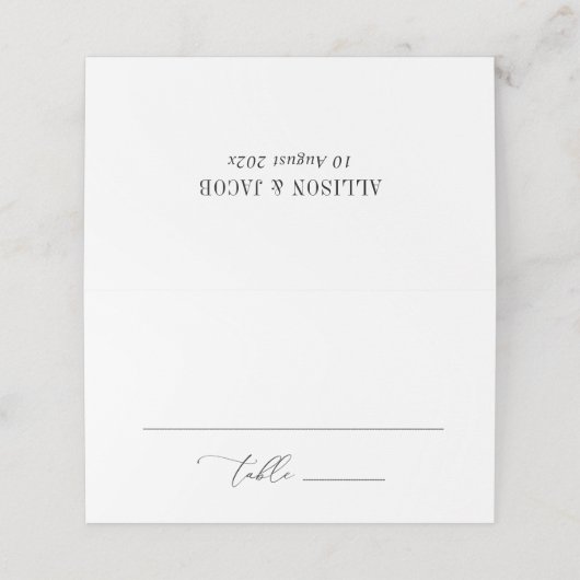 Elegante script zwart-wit bruiloft plaatskaartje (Buitenkant ongevouwen)