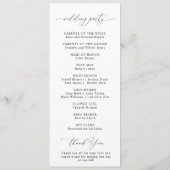 Elegante script zwart-wit bruiloft programmakaart (Achterkant)