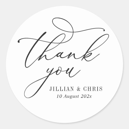 Elegante script zwart-wit bruiloft ronde sticker (Voorkant)