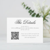 Elegante script zwart-wit bruiloft RSVP details Informatiekaartje (Staand voorkant)