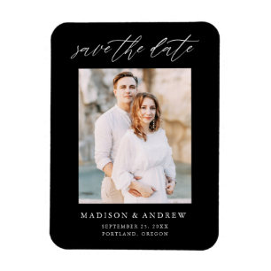 Elegante Script Zwart-Wit Foto Save The Date Magneet
