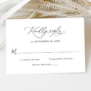 Elegante Script Zwart-Wit Huwelijk RSVP Kaart