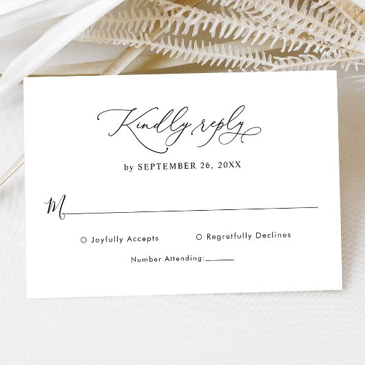 Elegante Script Zwart-Wit Huwelijk RSVP Kaart