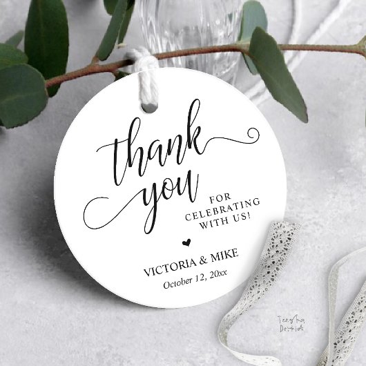 Elegante script zwart-wit huwelijksgunst Bedankt Bedankjes Labels