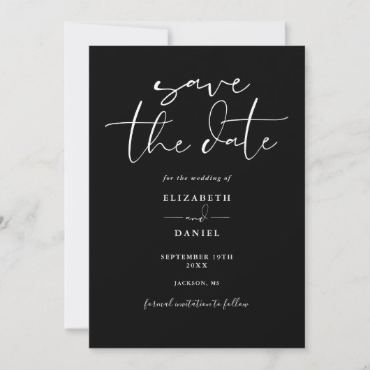 Elegante Script Zwart-Wit QR Code Trouwkaart Save The Date (Voorkant)
