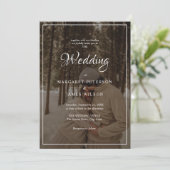 Elegante Script Zwart & Wit Rand Foto Bruiloft Kaart (Staand voorkant)