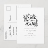 Elegante script zwart-wit save-the-date aankondigingskaart (Voorkant / Achterkant)