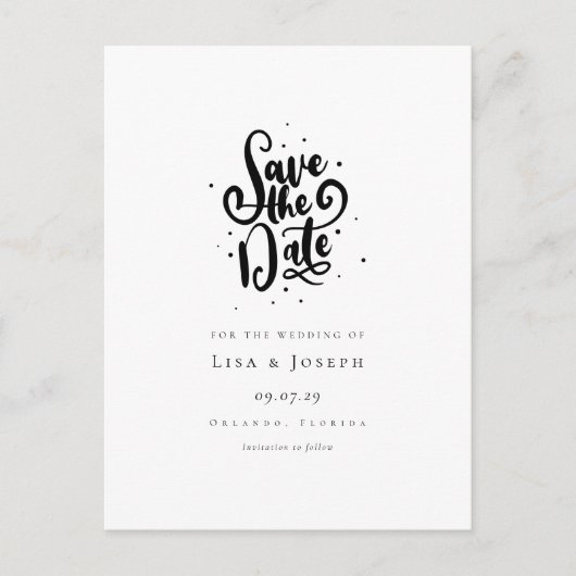 Elegante script zwart-wit Save the Date Briefkaart (Voorkant)