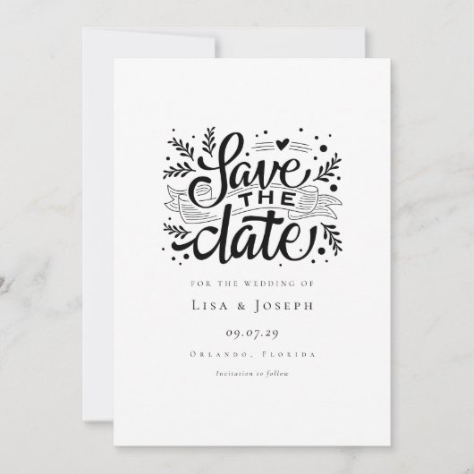 Elegante script zwart-wit Save the Date Kaart (Voorkant)