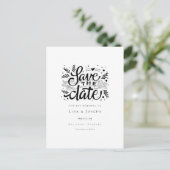 Elegante script zwart-wit save-the-datekaart briefkaart (Staand voorkant)