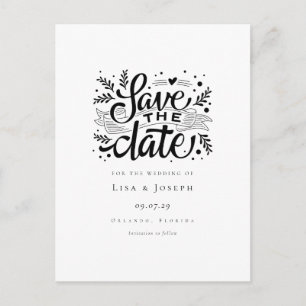 Elegante script zwart-wit save-the-datekaart briefkaart