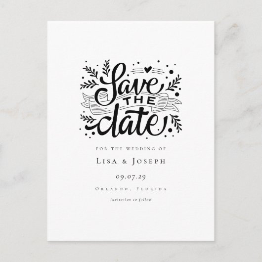 Elegante script zwart-wit save-the-datekaart briefkaart (Voorkant)