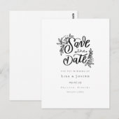Elegante script zwart-wit save-the-datekaart briefkaart (Voorkant / Achterkant)