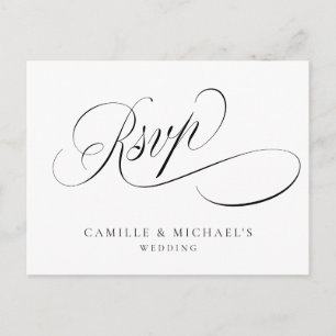 Elegante script zwart-wit trouw-RSVP Briefkaart