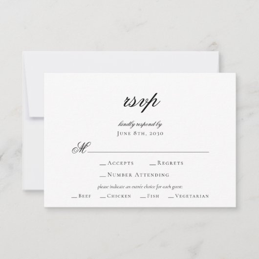 Elegante script zwart-wit trouw-RSVP kaart (Voorkant)