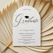 Elegante Script Zwart Witte Afstudeerfeest Boog Kaart