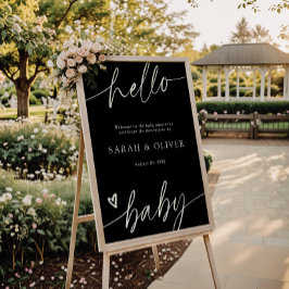 Elegante Script Zwarte Baby Shower Welkomstbord Poster