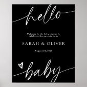 Elegante Script Zwarte Baby Shower Welkomstbord Poster (Voorkant)