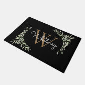 Elegante script zwarte goud monogram groen deurmat (Schuin)