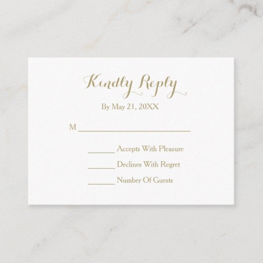 Elegante script zwarte goud witte RSVP kaart (Voorkant)