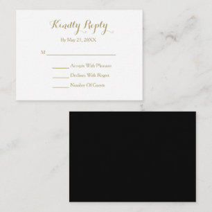 Elegante script zwarte goud witte RSVP kaart
