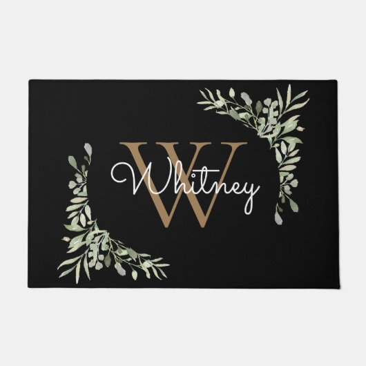 Elegante script zwarte gouden monogram groen deurmat (Voorkant)