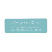 Elegante scriptbemanningsnaam Aqua Blue Retouradre Etiket (Voorkant)