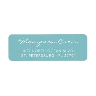 Elegante scriptbemanningsnaam Aqua Blue Retouradre Etiket