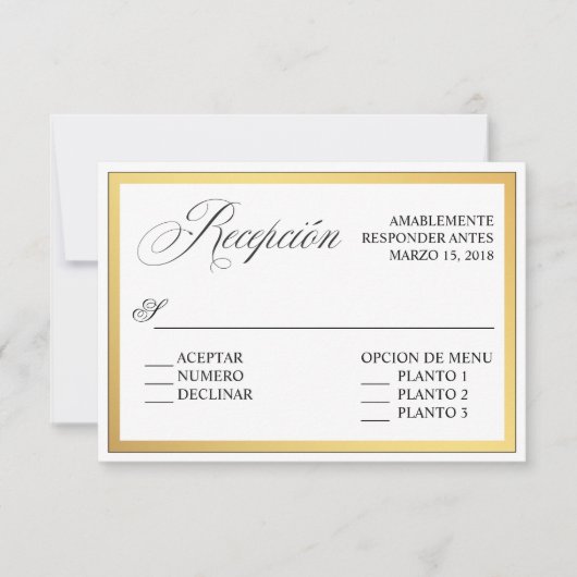 Elegante scriptflourishes bruiloft Spaanse RSVP Kaart (Voorkant)