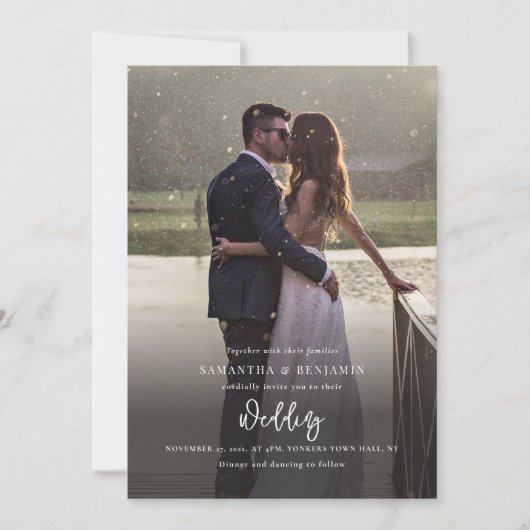 Elegante scriptfoto alles in één bruiloft kaart (Voorkant)